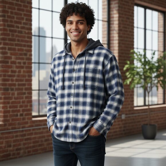 American Eagle Outfitters Other - AMERICAN EAGLE SZ M Mens Soft Flannel Plaid Relaxed Button down Hoodie